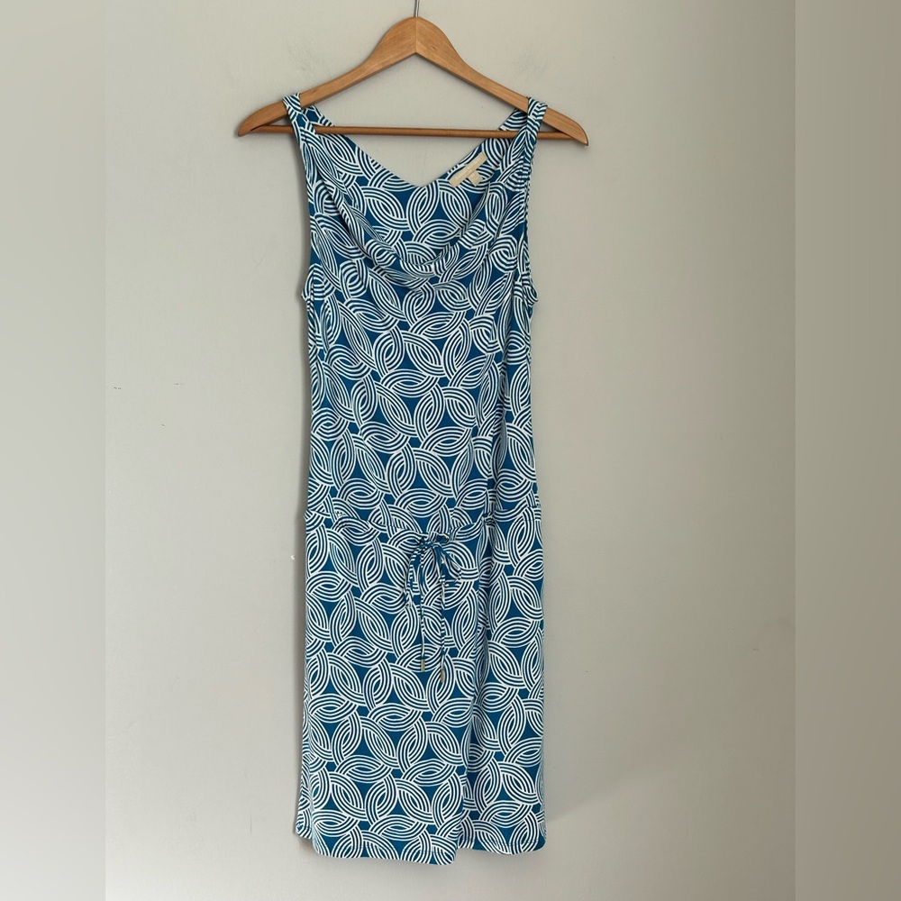 Banana Republic XS Blue & White Geometric Sleeveless Midi Dress